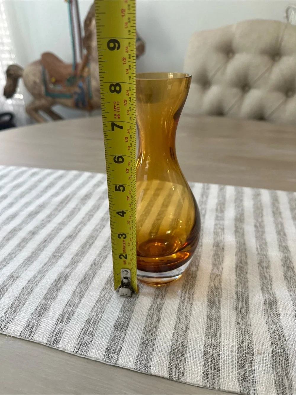 CRATE & BARREL Topaz Diva Vase 8” Poland Amber Glass MCM Modern
